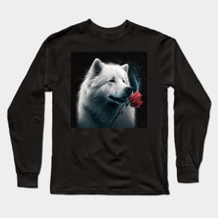 Samoyed With A Red Rose Long Sleeve T-Shirt